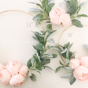 Small Set of Three Pale Pink Peony and Lambs Ear Wreaths // Farmhouse Decor // Lambs Ear Wreath // Nursery Decor // Popular Wreaths