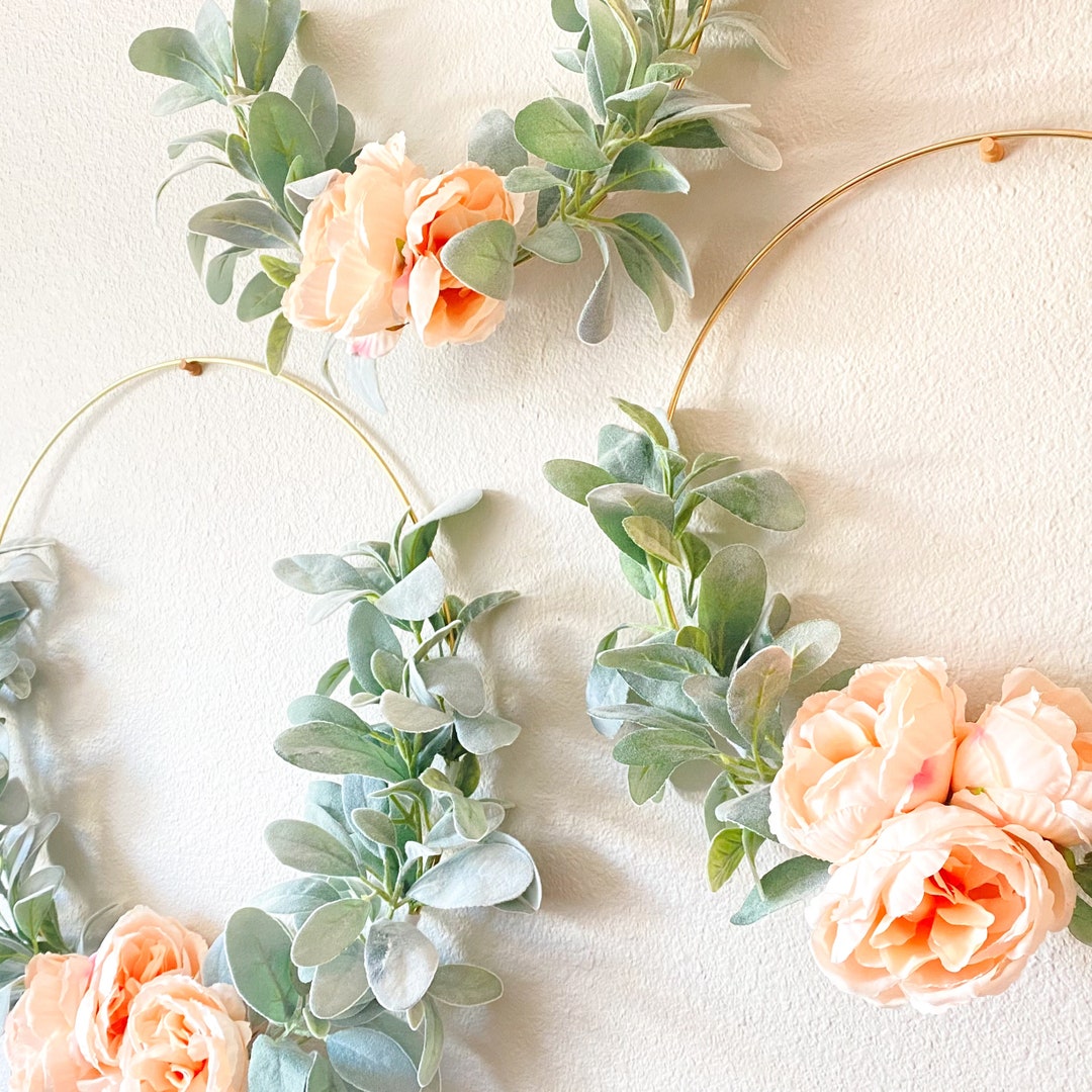 Large Set of Three Peach Cabbage Rose and Lambs Ear Wreaths ...