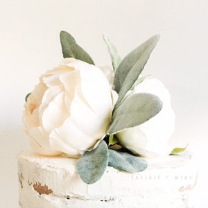 Ivory Peony and Lambs Ear Cake Topper // Cake Topper // Peony Cake Topper // Smash Cake Topper // Flower Cake Topper // Birthday Cake Topper