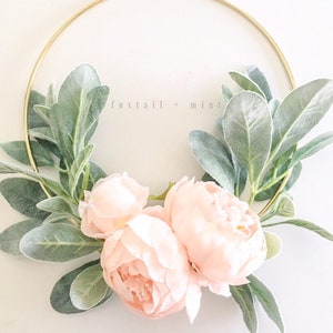Pale Pink Peony and Lambs Ear Wreath // 10&quot; Wreath // Nursery Decor // Boho Nursery // Farmhouse Decor // Lambs Ear Wreath
