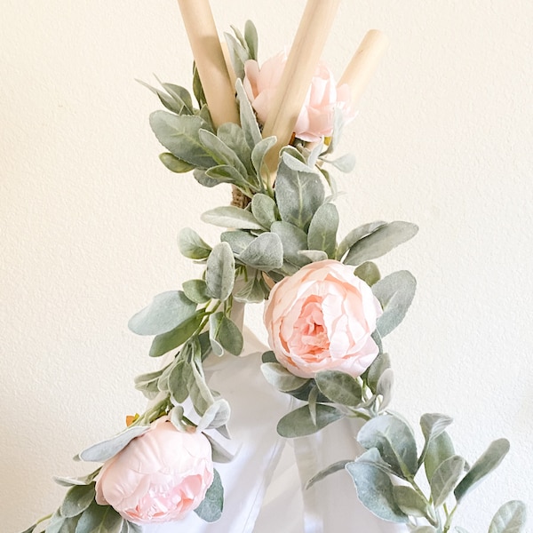 Peony and Lambs Ear Garland in Pale Pink // Farmhouse Decor // Nursery Garland // Boho Nursery // Popular Garlands // Teepee Topper