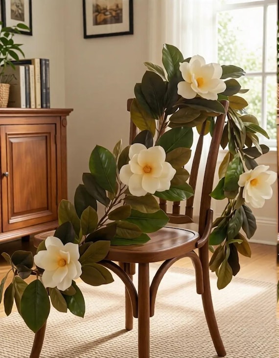 Lush 6 foot Faux Magnolia Garland / Fall and Winter Decor / Christmas Mantle / Fall Greenery / Winter Wedding