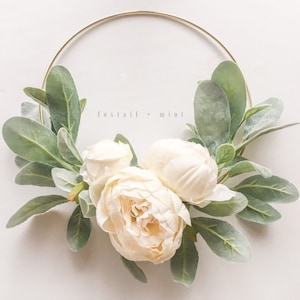 Ivory Peony and Lambs Ear Wreath // 10&quot; Wreath // Nursery Decor // Boho Nursery // Farmhouse Decor // Lambs Ear Wreath // Hoop Wreath