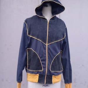 Vintage Denim hoodie with yellow piping light weight size medium