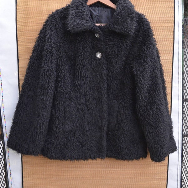 Faux fur classic black Jacket Timeless Sophisticated women's fur coat vintage Couture Long Sleeves  Retro Killer Jacket