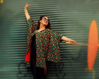 kimono 1960s mod kimono shrug kimono top vintage japan burning man style music festival clothing hanging sleeves kimono jacket anime