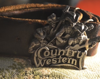 Country Western Schnalle 1981 Bergamotte Schnalle Silber Gürtelschnallen Country Band Schnalle Brassworks Made in USA Pewter Buckles T-96 Massiv Schwer