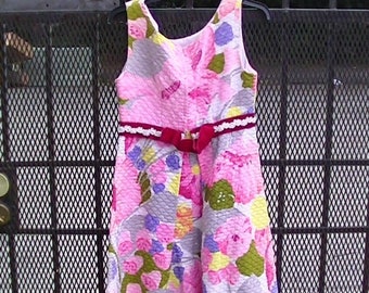 Floral Maxi Dress Quilted Summer Festival Bright Flowers Long Dress Vivid Pink PurpleTextured Fabric Vintage Aloha Dress Tank Top Rare Dress