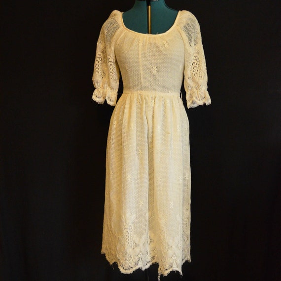 White Lace Joseph Magnin Prairie Dress Boho 1960s… - image 1