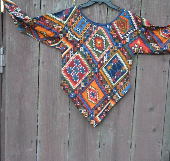 Psychedelic Tunic,Ethnic Shirt,Bat Wing Sleeves,V… - image 1