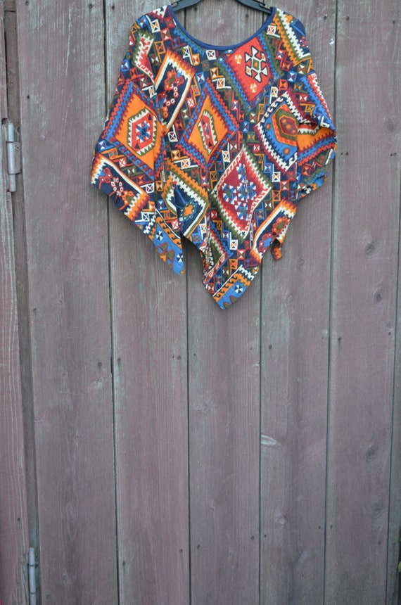 Psychedelic Tunic,Ethnic Shirt,Bat Wing Sleeves,V… - image 3