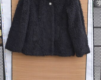 ジャケット・アウター vintage fake fur long coat Faux Fur Trench Coat Sz L Vintage Black Brown Seal Mink