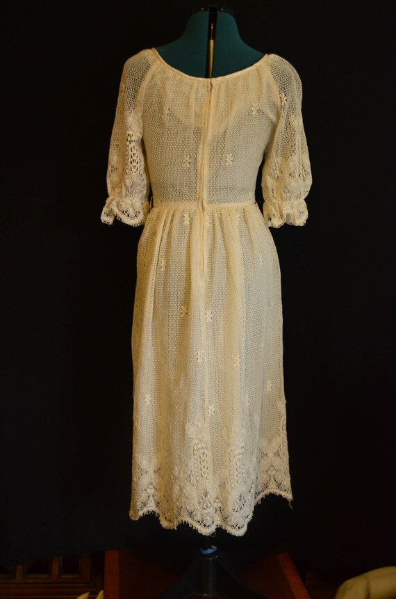 White Lace Joseph Magnin Prairie Dress Boho 1960s… - image 10