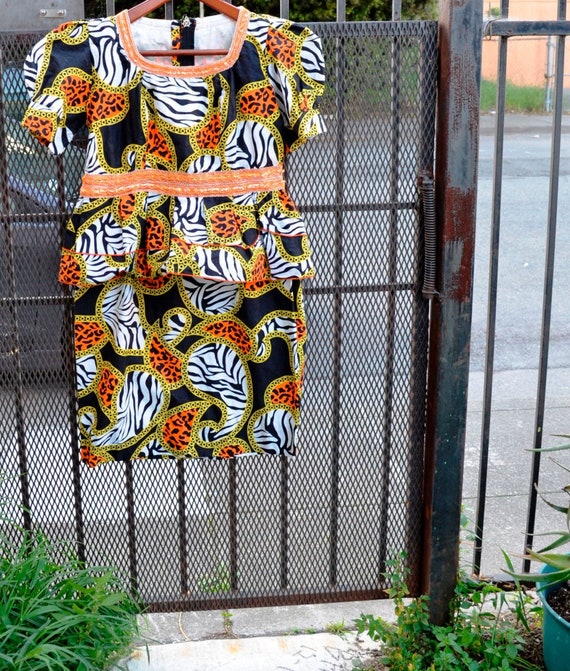 African Print fabric Dress ethnic tribal Animal pr