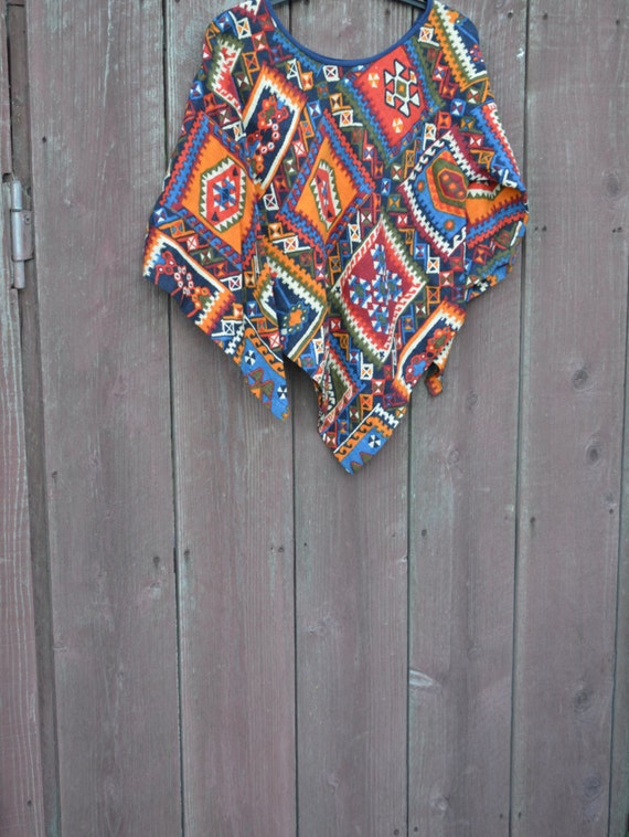 Psychedelic Tunic,Ethnic Shirt,Bat Wing Sleeves,V… - image 5