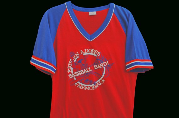 red white and blue baseball jersey