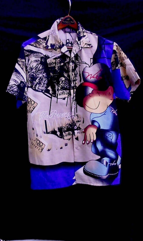 1990s hip hop street wear mens collared shirt graffit… - Gem