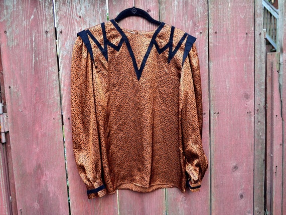 80s Glam Rocker Blouse, Cheetah Print, Jordan Vintage Tunic
