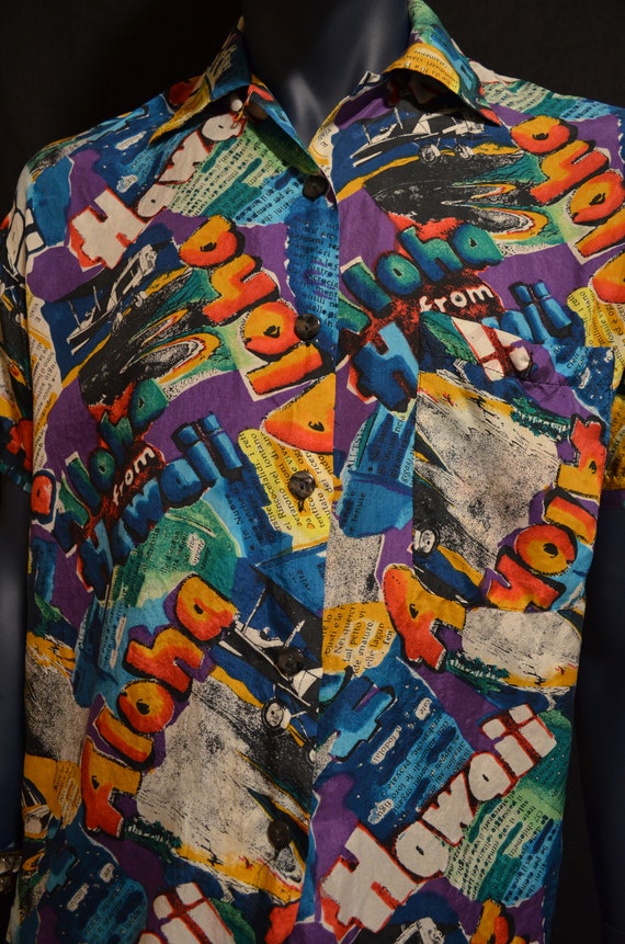 Graffiti style 1990s hip hop club wear silk shirt
