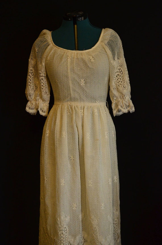 White Lace Joseph Magnin Prairie Dress Boho 1960s… - image 5