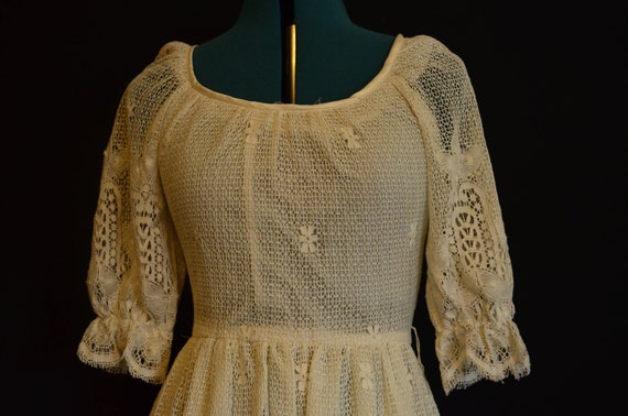 White Lace Joseph Magnin Prairie Dress Boho 1960s… - image 2