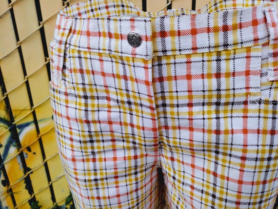 70s plaid pants yellow brown orange white Sears R… - image 2