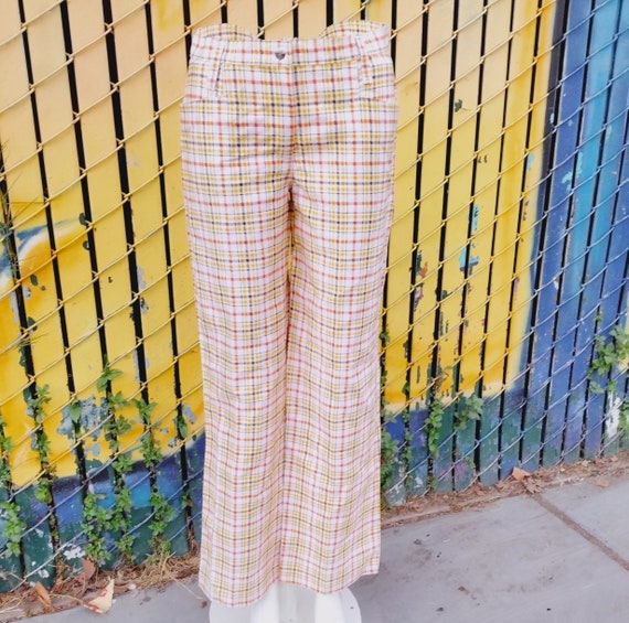 70s plaid pants yellow brown orange white Sears R… - image 8