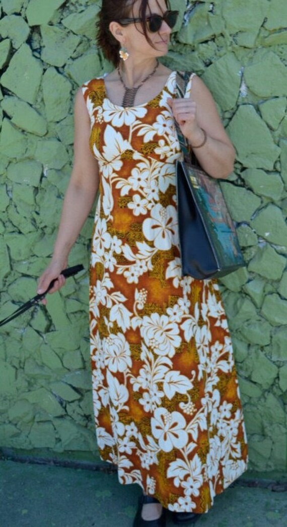 Maxi Dress 1960s Floral Hawaiian Dress by Royal Hawaiian Tropical