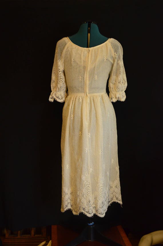 White Lace Joseph Magnin Prairie Dress Boho 1960s… - image 8