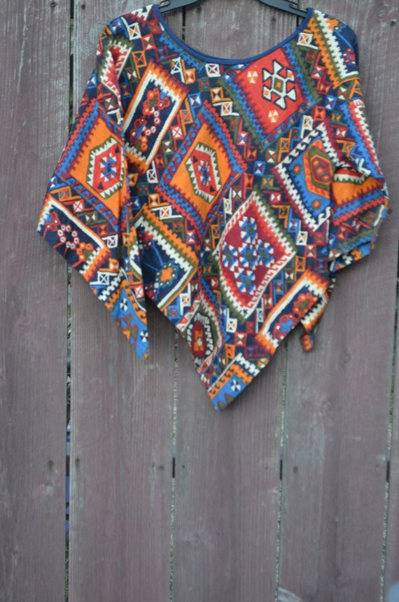 Psychedelic Tunic,Ethnic Shirt,Bat Wing Sleeves,V… - image 2