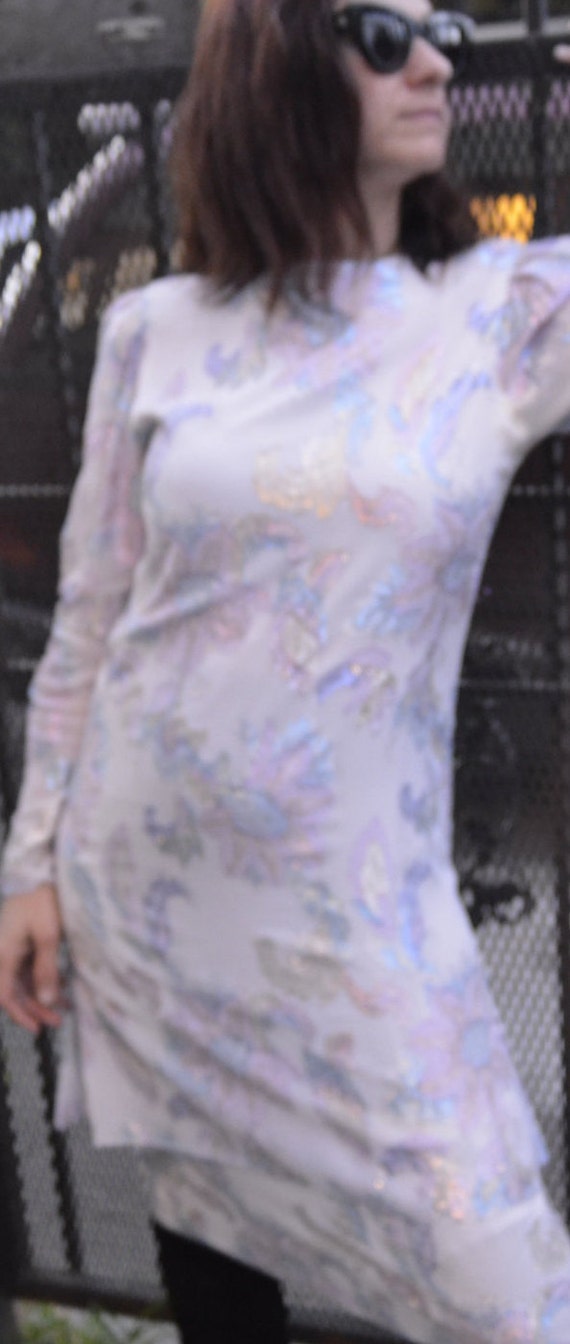 Pastel Goth Vintage Dress Metallic Iridescent Whi… - image 2