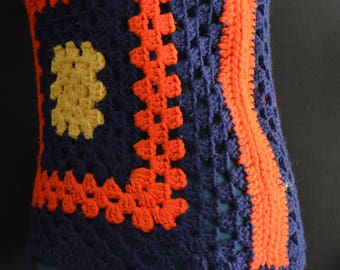 Crochet Tank,Vintage Top,Tank Top,Knit Tank Top,KnitTunic, Bulls Eye,1960's Hippie,Festival Clothing,Red,Blue,Yellow,Square Neck,Summer Tank