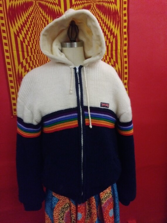BRITTANIA vintage, rainbow jacket, knit coat. rain