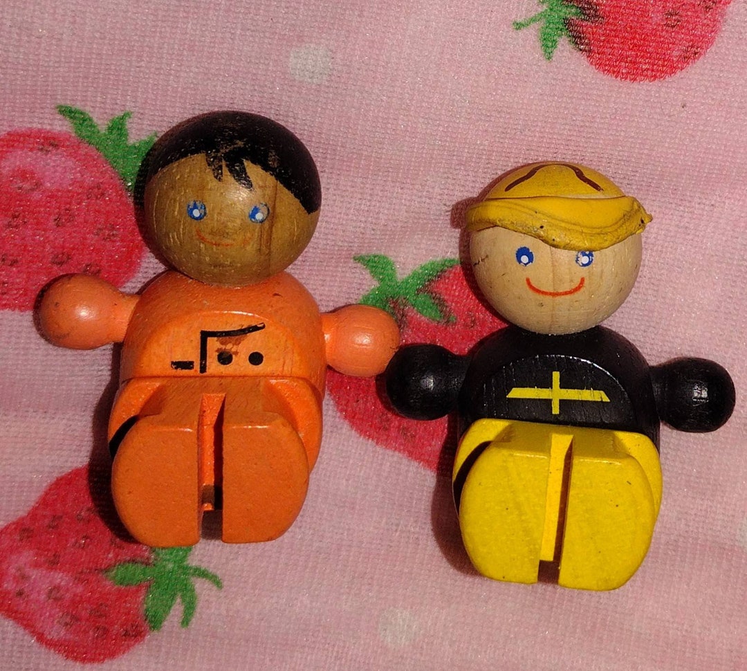 Vintage Plan Toys Wooden Pegged Figurines Retro Toys Stand up or Twist