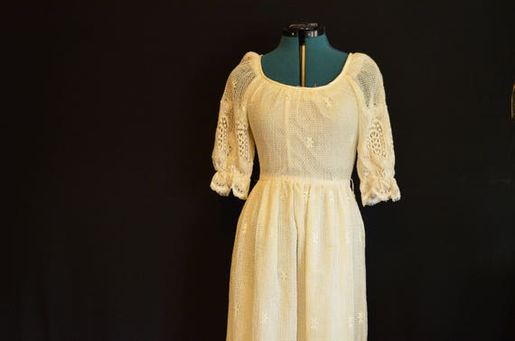 White Lace Joseph Magnin Prairie Dress Boho 1960s… - image 9