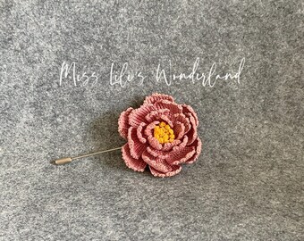 Crochet peony Brooch, Handmade flower brooch, micro crochet, Gift, Medium vintage rose flower Brooch, crochet flower, gift for her