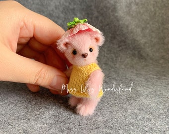 Ours de l'artiste « Sakura », ours en peluche OOAK Blythe, poupée Holala, poupée BJD animal -- 2,3 pouces