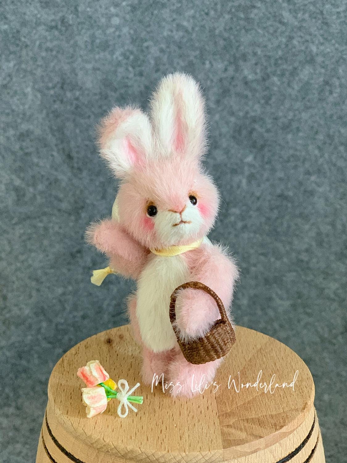 Artist Bear bunny "Anna", Teddy bear OOAK, mini bunny  Blythe, Holala doll, BJD doll animal -- 2.4 inches