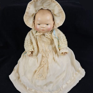 Rare 1920s BYE-LO Baby Doll Copr by GS Putnam U.S.A. Made 13&quot; Composition/Linen/Celluloid