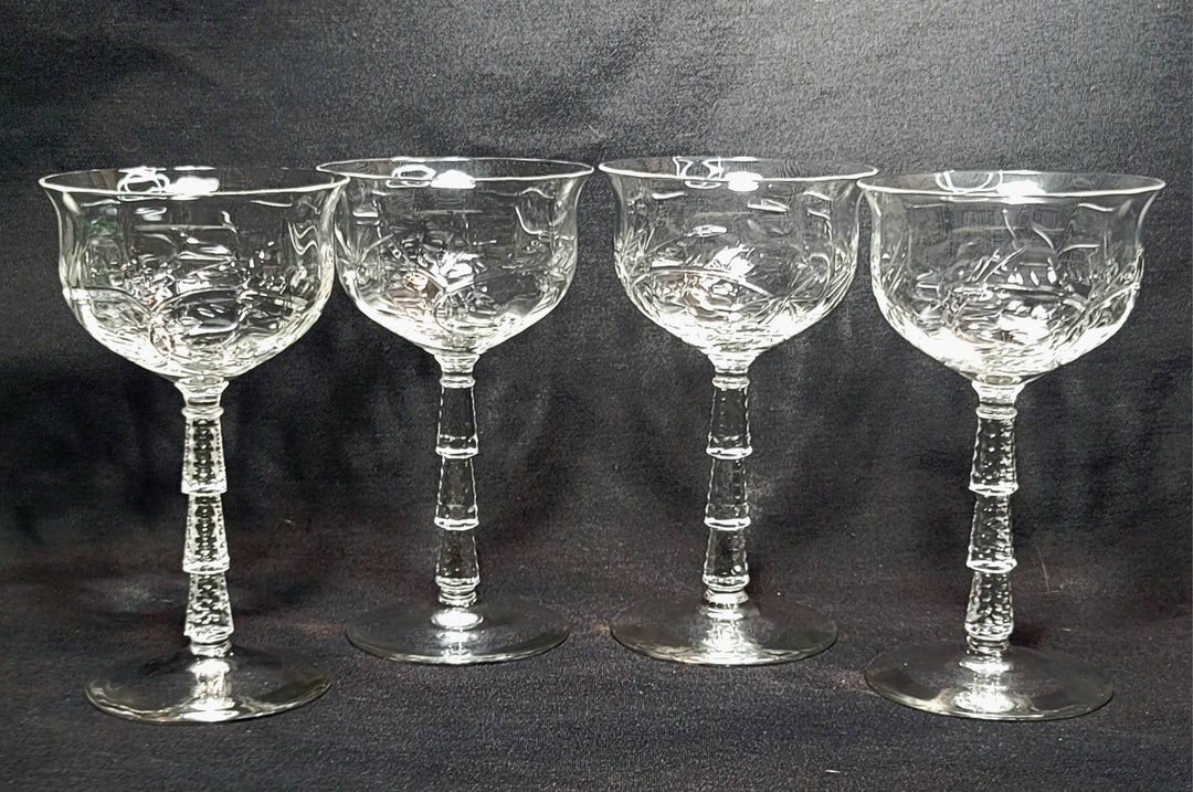 Set of 4 Rare Art Deco Cut Crystal Small Champagne Coupe Etsy