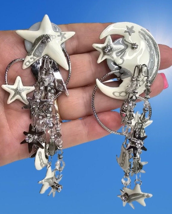 Rare Lunch At The Ritz MOON & MORE STARS Earrings 