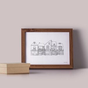 Whitstable digital print, Kent houses illustration, printable drawing, landmarks of England artwork, travel gift for her, historic wall art image 4