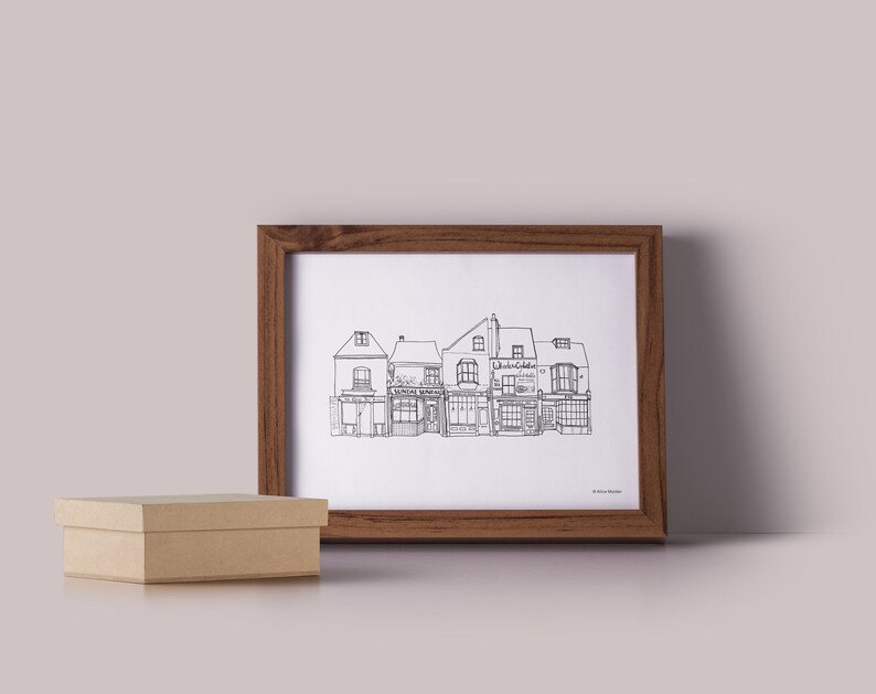 Whitstable digital print, Kent houses illustration, printable drawing, landmarks of England artwork, travel gift for her, historic wall art image 4