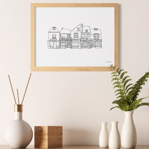 Whitstable digital print, Kent houses illustration, printable drawing, landmarks of England artwork, travel gift for her, historic wall art image 2