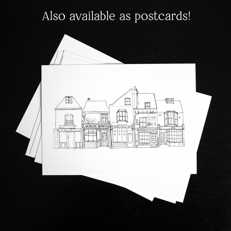 Whitstable digital print, Kent houses illustration, printable drawing, landmarks of England artwork, travel gift for her, historic wall art image 5