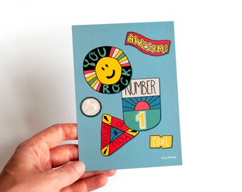 You're awesome card, So Proud of You, graduation greeting card for kids, well done you've passed exams, congratulations postcard, a new job