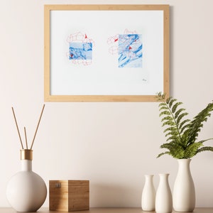 Modern geometric risograph print, abstract risoprint wall decor, illustration gift for birthday, minimalist art, best selling items handmade image 3