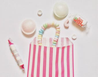 Hot Pink & White Candy Stripe Paper Party Bags
