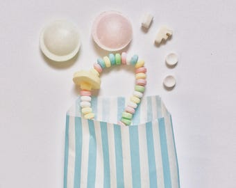 Pastel blue candy stripe paper bags - pack of 10