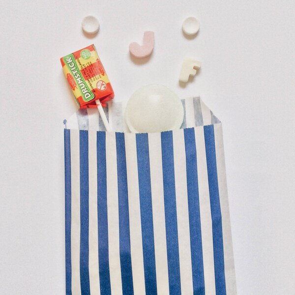 Navy Blue candy stripe paper bags - pack of 10